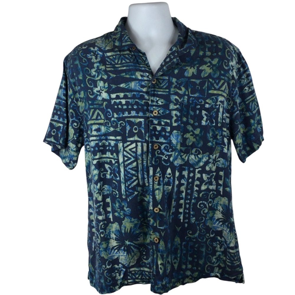 Island Shores Hawaiian Camp Shirt, Size Large -‎ 100% Silk